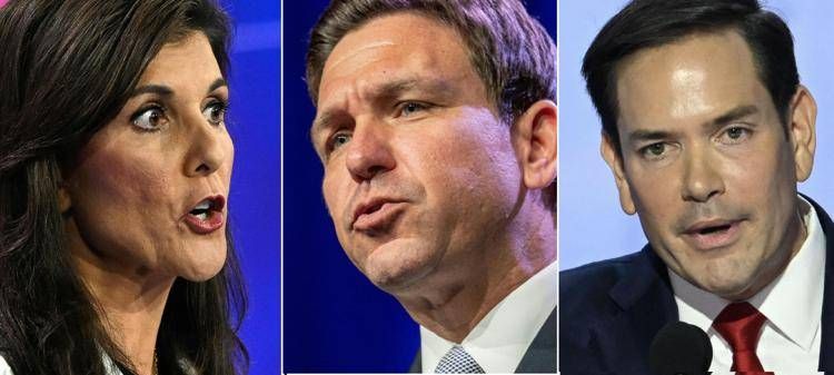 Nikki Haley, Ron DeSantis e Marco Rubio (Afp)