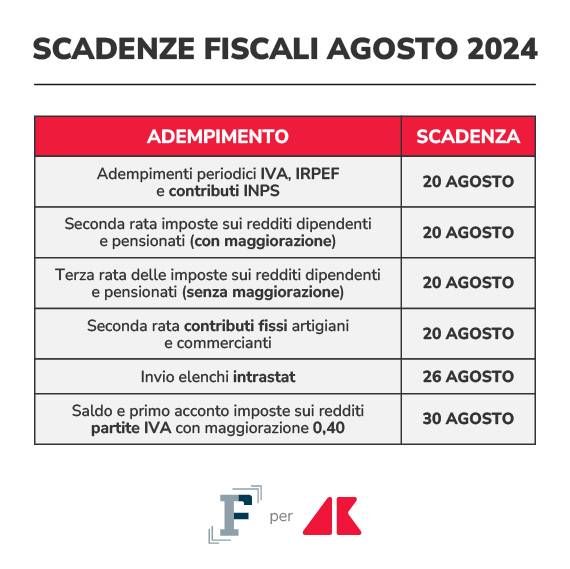 scadenze fiscali agosto 2024 grafica if adn