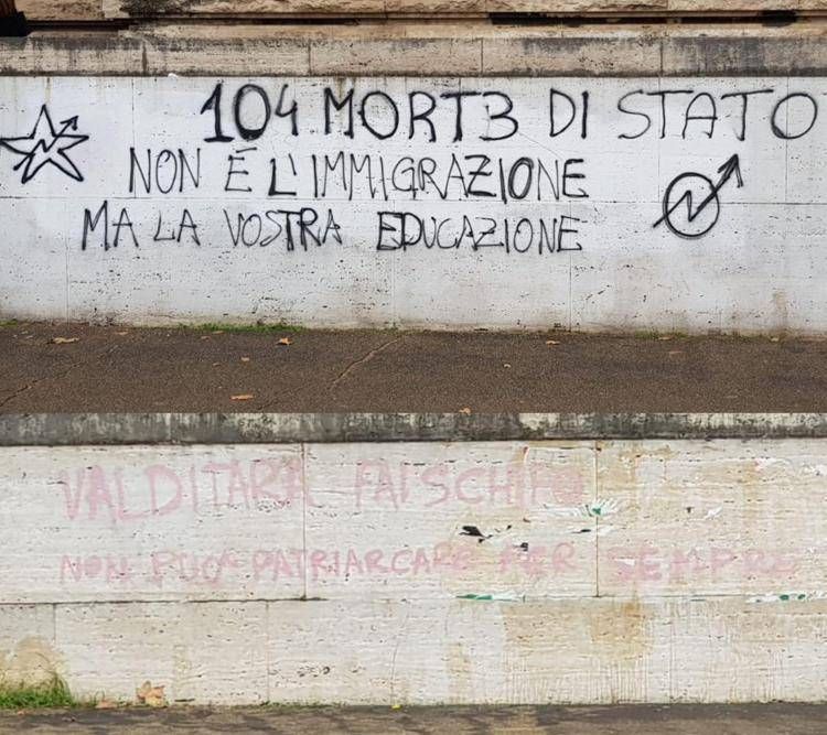 Al ministero dell'Istruzione scritte con simboli anarchici e stella a 5 punte contro Valditara