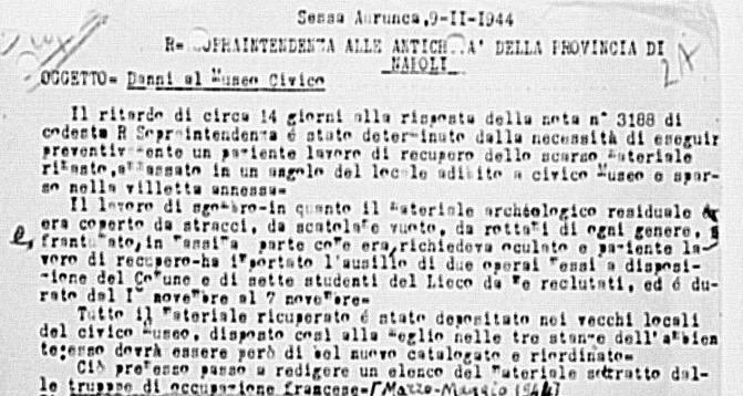 “Fransız birlikleri Sessa Auruga'dan arkeolojik bulguları deldi”, bir belgede test