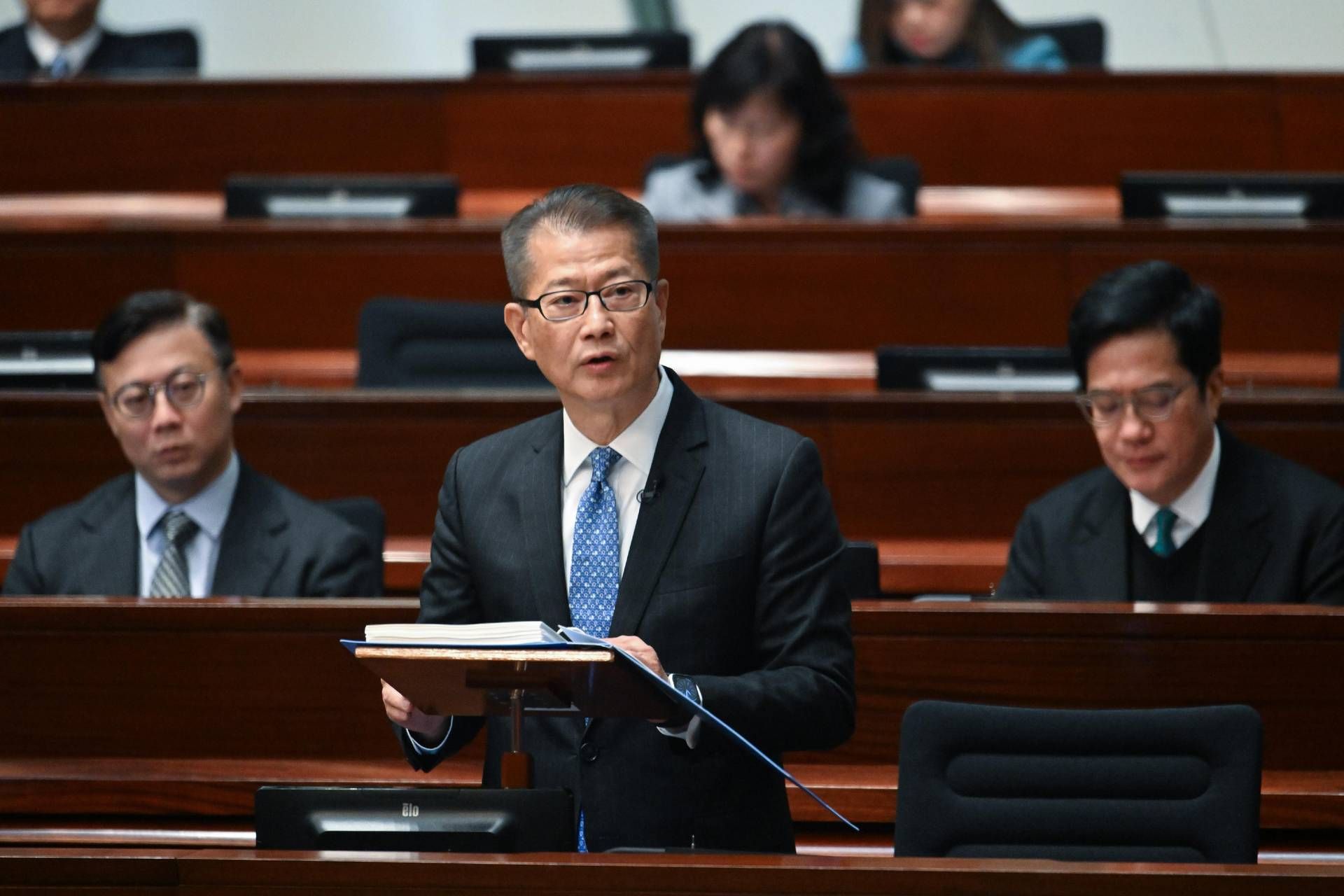 hong kong sars financial secretary paul chan delivers the 2025 26 budget in the legislative council