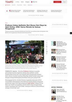 Indonesia: Prabowo calls for bonuses for online transport drivers