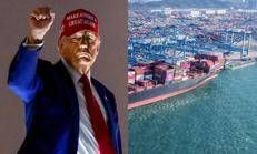 Donald Trump, a destra un porto cinese (Afp)