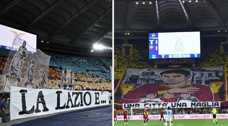 Le coreografie delle curve di Lazio e Roma