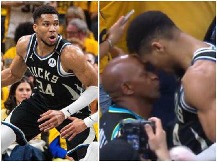 Giannis Antetokounmpo e il padre di Haliburton - Ipa/Fotogramma e X