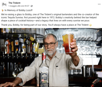 Addio a Bobby Lozoff, servì il Tequila Sunrise ai Rolling Stones e fu leggenda