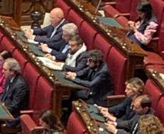 Marco Grimaldi, deputato Avs, in aula alla Camera con la kefiah, foto Adnkronos