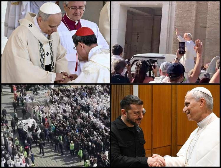 L'Anello del Pescatore, i fedeli e il primo giro in papamobile del Pontefice. Immagini Fotogramma/Ipa, Adnkronos e Vatican Media