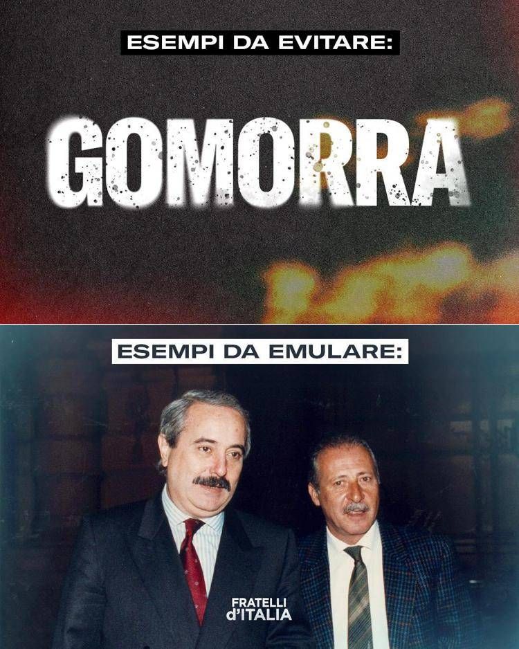 Falcone, post di FdI contro Gomorra: "Diffida di chi ha speculato sulla criminalità"
