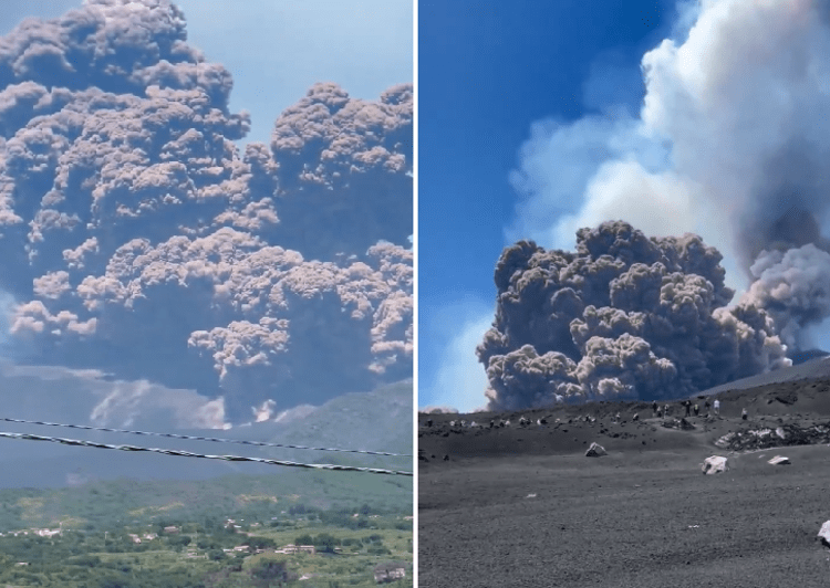 Eruzione dell'Etna, turisti in fuga dal cratere dopo l'esplosione - Video