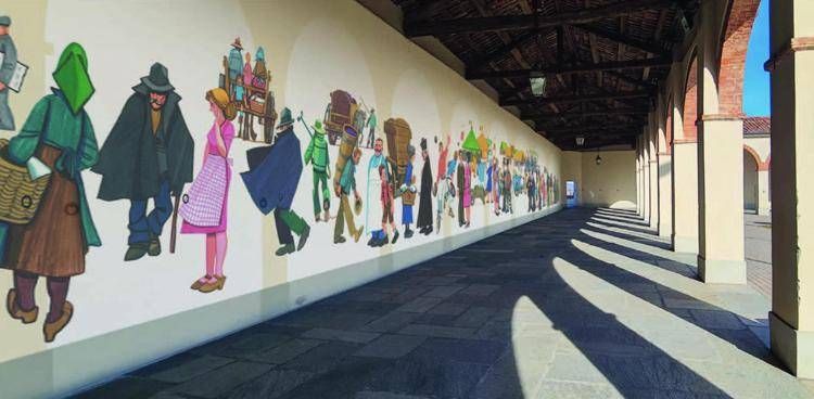 “aMoncalvo”, il più grande murale sotto portico d’Italia celebra il Monferrato contadino