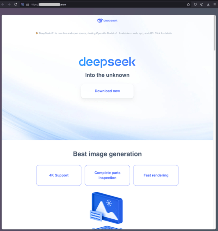 Un sito web falso che imita DeepSeek