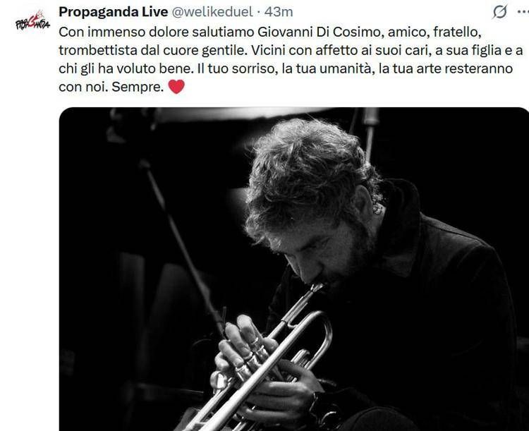 'Propaganda Live', è morto il trombettista Giovanni Di Cosimo: aveva 61 anni