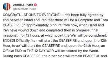 Iran, Israele e la 'pace su Truth': cessate il fuoco è un annuncio di Tru
