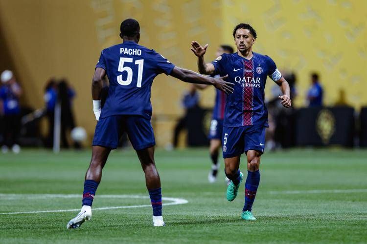 L'esultanza di Marquinhos dopo il gol del 4-0 dei suoi - Fotogramma/IPA