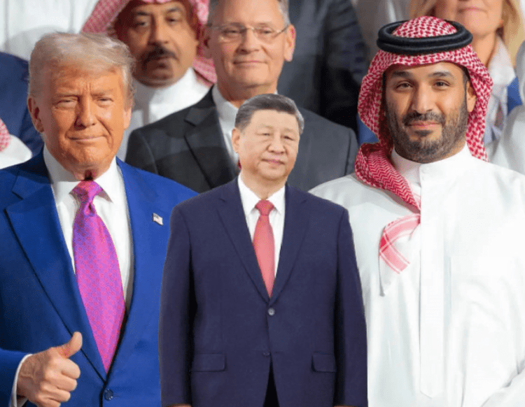 Donald Trump e Mohammed bin Salman. In primo piano: Xi Jinping - IPA