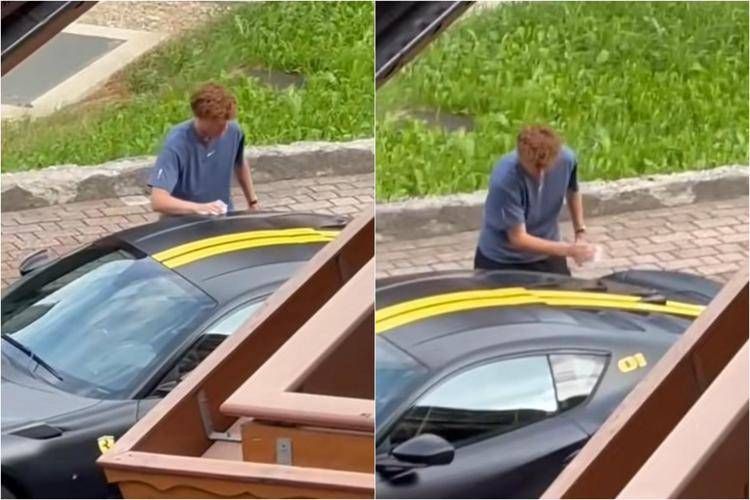 Sinner versione... self service: lava a mano la sua Ferrari