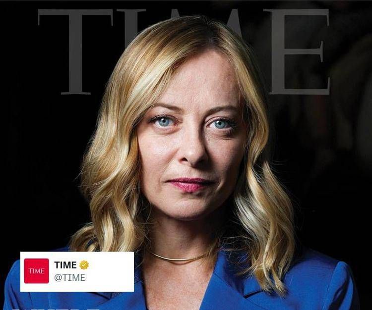 La presidente del Consiglio Giorgia Meloni sulla copertina del Time, foto dall'account X ufficiale 