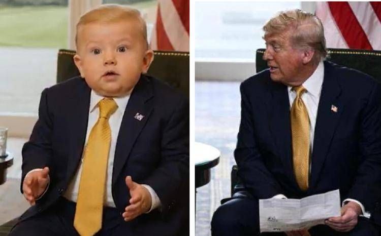 Trump e la sua versione baby realizzata con l'AI