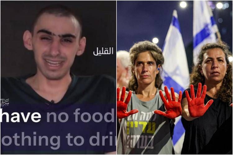 Uno degli ostaggi apparsi nei video diffusi da Hamas e le proteste contro Netanyahu a Tel Aviv - Afp
