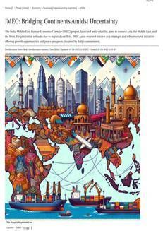 India: Il Corridoio Economico India-Medio Oriente-Europa guadagna slancio grazie all'Italia