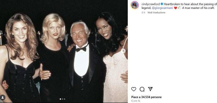 Armani, da Linda Evangelista a Carla Bruni: le super top piangono lo stilista