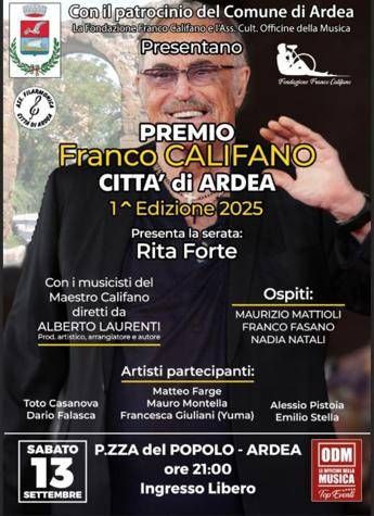 Musica: sabato 13 settembre Premio Franco Califano Città di Ardea, 7 cantautori in gara