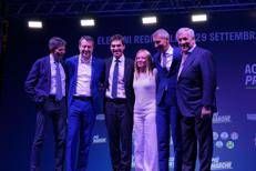 Meloni con i leader ci centrodestra e il candidato alla Regione Acquaroli - Adnkronos