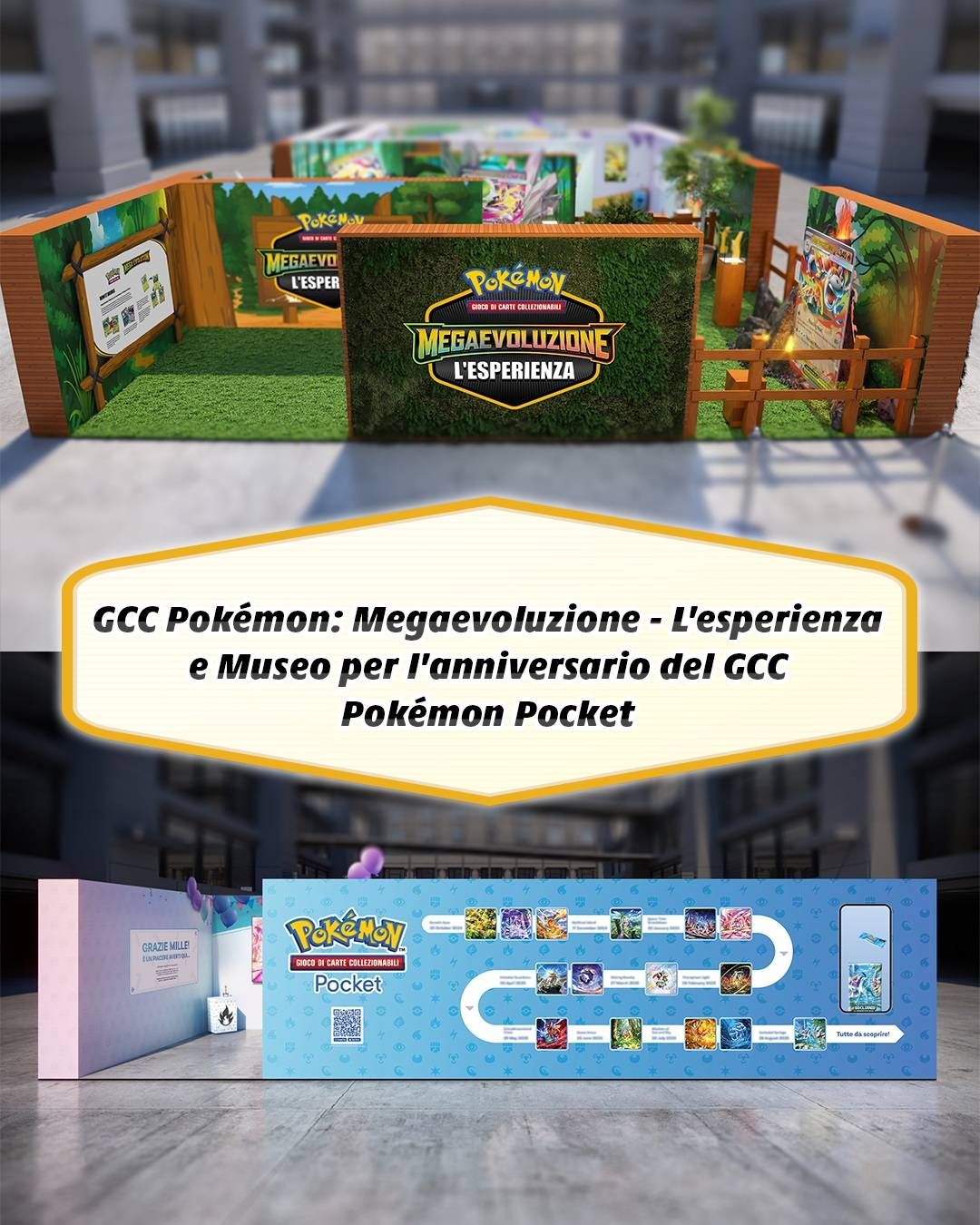 experiência de mega evolução do Pokémon TCG, museu do primeiro aniversário do Pokémon TCG Pocket, it 1