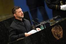 Il leader ucraino Volodymyr Zelensky all'Onu - Afp