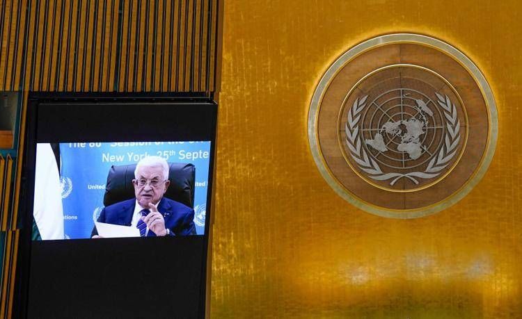 Abbas in videocollegamento all'Onu - Afp
