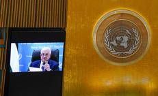 Abbas in videocollegamento all'Onu - Afp