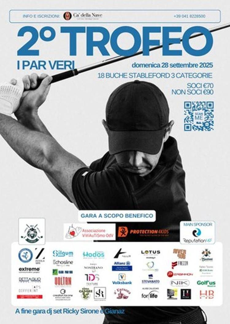 Il torneo benefico si terrà domenica 28 settembre 2025 presso il Ca’ della Nave Golf Club, Martellago (Venezia), a favore dell’Associazione ViViAuTiSmo OdV.