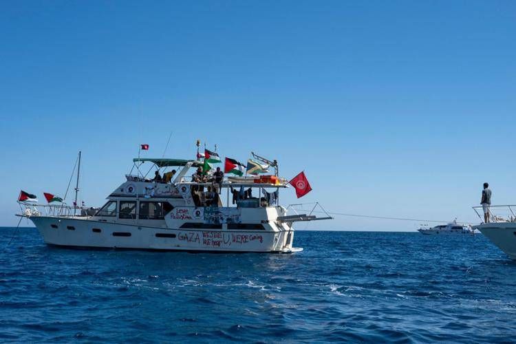 Una delle imbarcazioni della Global Sumud Flotilla - Afp