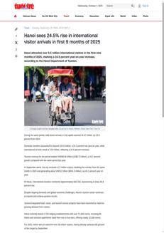 Vietnam: Hanoi registra un aumento record di turisti internazionali nel 2025