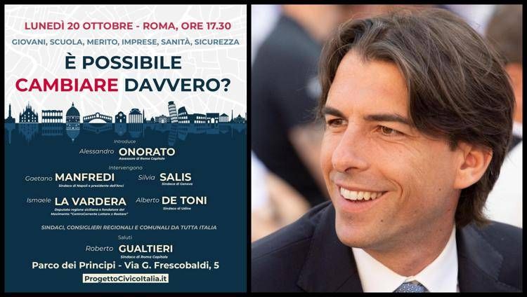La locandina e l'assessore capitolino allo Sport, Moda e Grandi Eventi, Alessandro Onorato (Fotogramma)