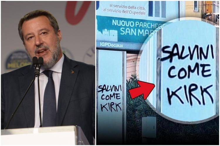 Matteo Salvini e la scritta a Genova - Ipa/Fotogramma e X