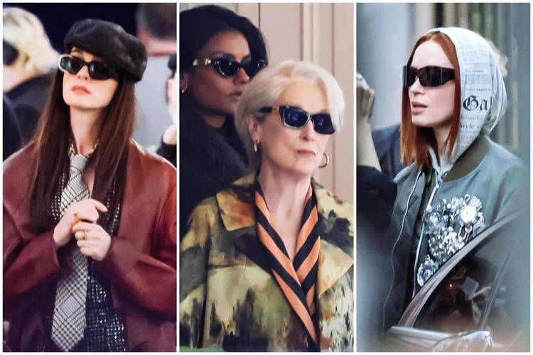Anne Hathaway, Meryl Streep ed Emily Blunt sul set a Milano - Ipa