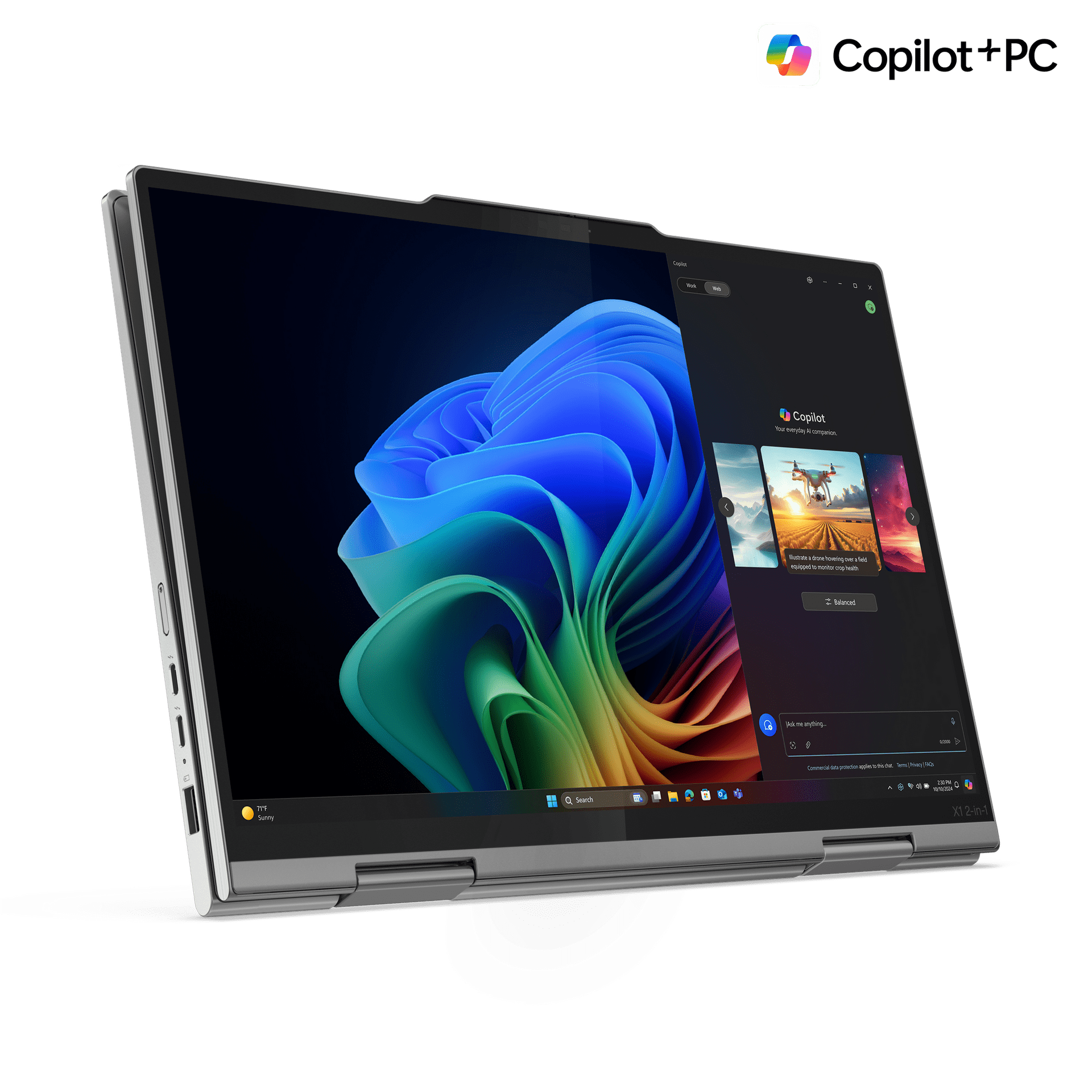 10 thinkpad x1 2 in 1 10 luna grey wwanhapticpadcopilotplus tablet horizontal front facing