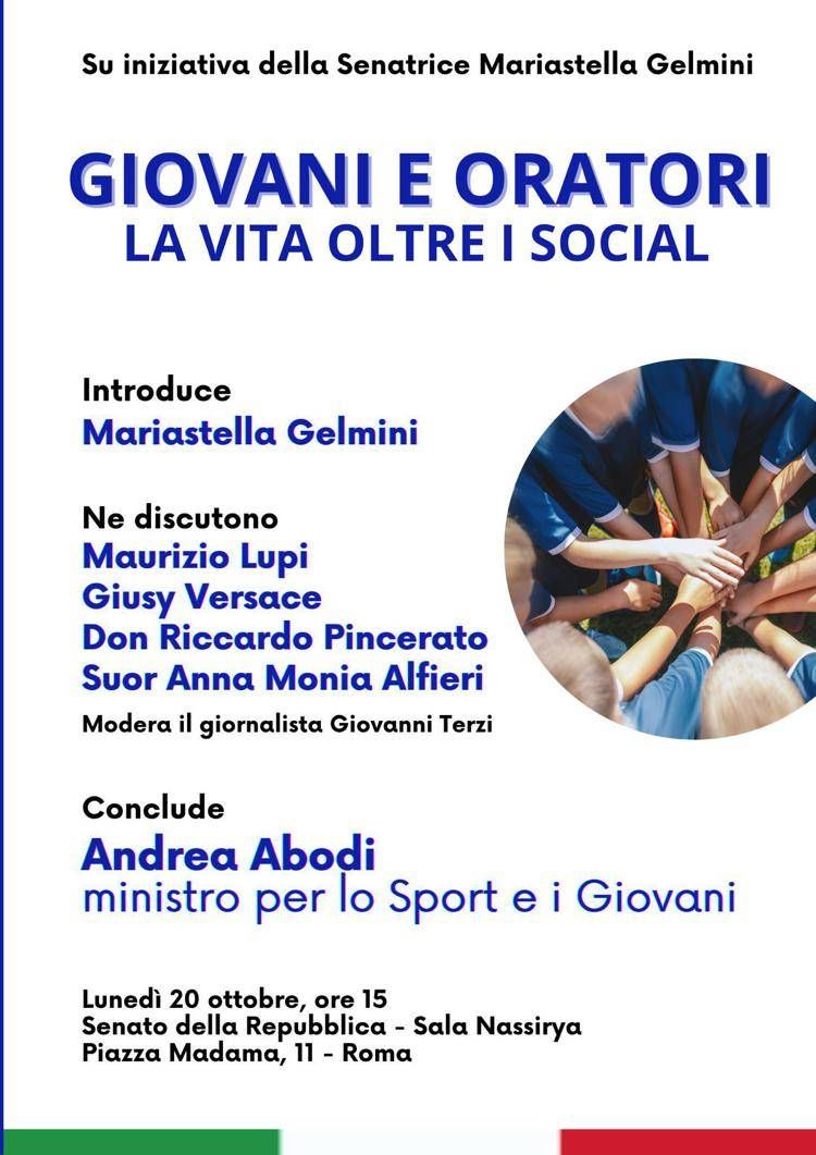 Al Senato convegno su 'Giovani e oratori, la vita oltre i social