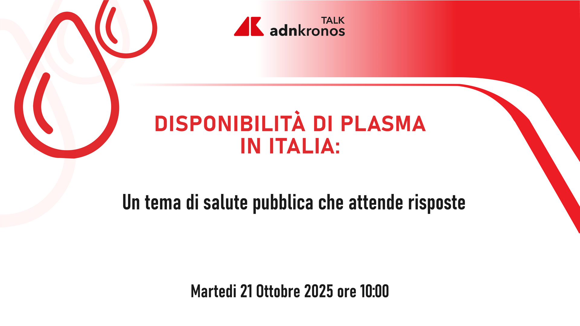 Disponibilità di plasma in Italia - Talk Adnkronos diretta domani dalle 10