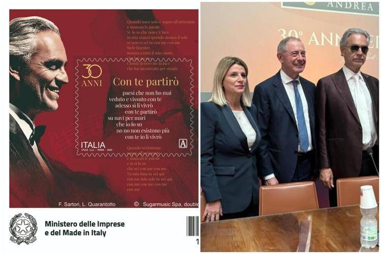 Un francobollo per i 30 anni di 'Con te partirò' e Bocelli, Urso: 