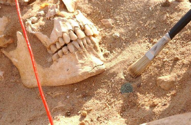 Il cranio di un soldato dell'esercito napoleonico accanto al bottone di un'uniforme - (Michel Signoli, Aix-Marseille Université)