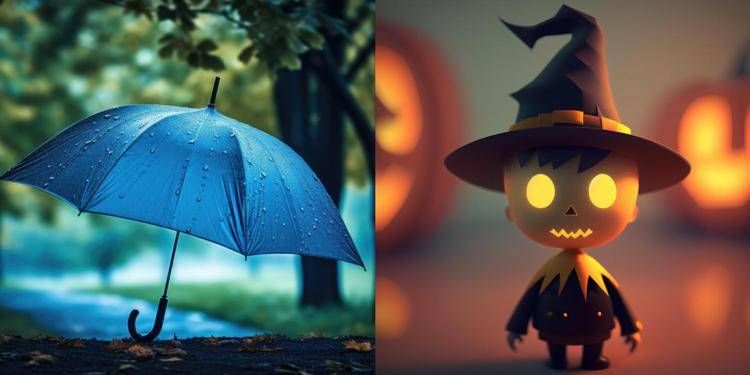 Ombrello e zucche di Halloween (Foto )