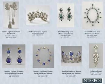I gioielli rubati al Louvre, solo uno è stato recuperato. Foto pubblicata dalla Interpol
