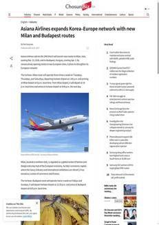 South Korea: Asiana Airlines launches new flights to Milan and Budapest