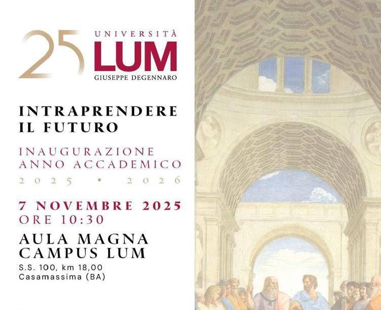 Università Lum, venerdì 7 novembre cerimonia di inaugurazione anno accademico