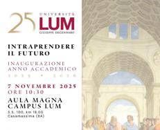 Università Lum, venerdì 7 novembre cerimonia di inaugurazione anno accademico