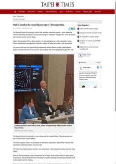 Taiwan: Lombardy Regional Council supports Taiwan's international participation