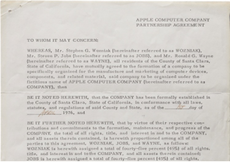 Christie's mette all'asta l'atto di nascita di Apple